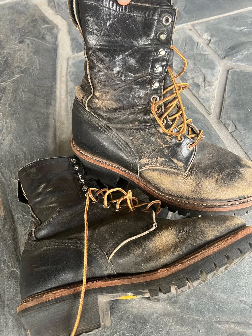 Vintage Redwing Black Leather Lace-Up Work Boots